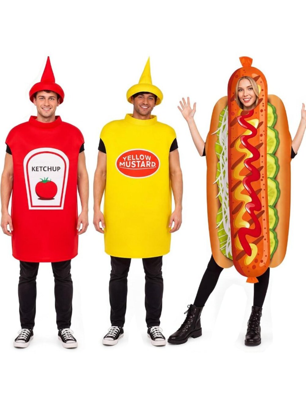 Mepase 3 Pcs Hot Dog Ketchup Mustard Halloween Costumes Set for Adults